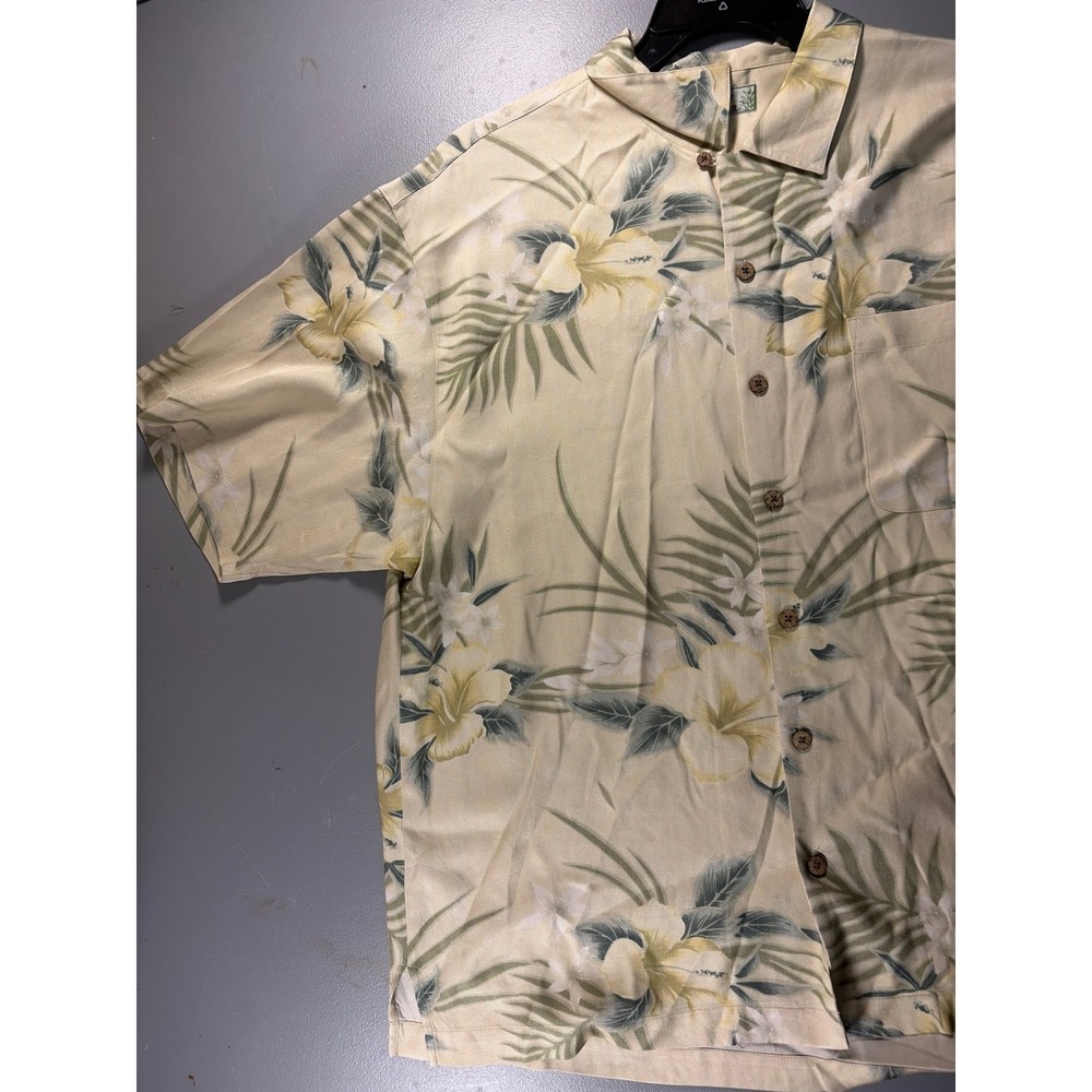 Tommy Bahama Button Down Shirt Mens XL Beige Silk Floral Tropical Camp Relaxed - Picture 8 of 10
